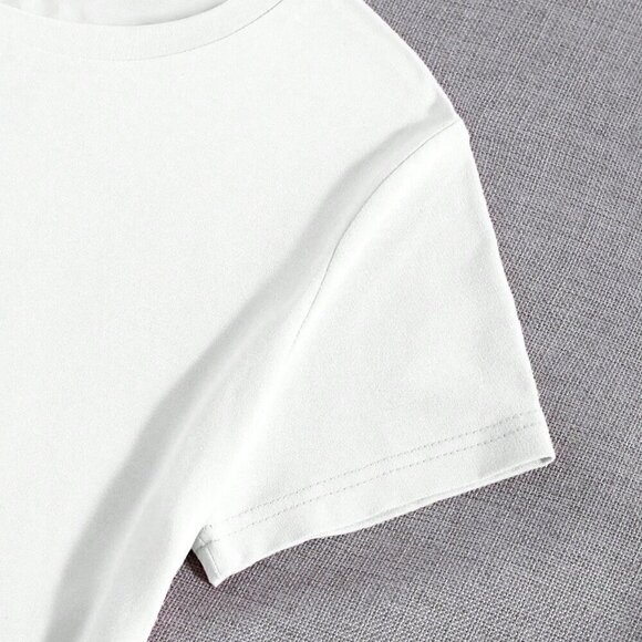 White Casual Women's Letter Print Round Neck Short Sleeve Casual Top - Picture 4 of 4